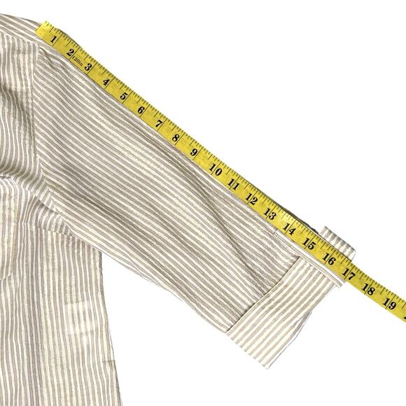 Anne Klein Blouse Size Large Quarter Zip Beige Metallic Gold Stripe Shimmer - Picture 10 of 10